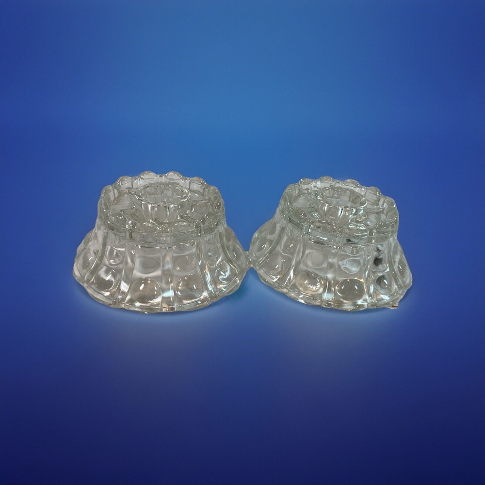 Glass Bubble Candle Holders 2 Pc Clear Pressed Textured Victorian Vintage